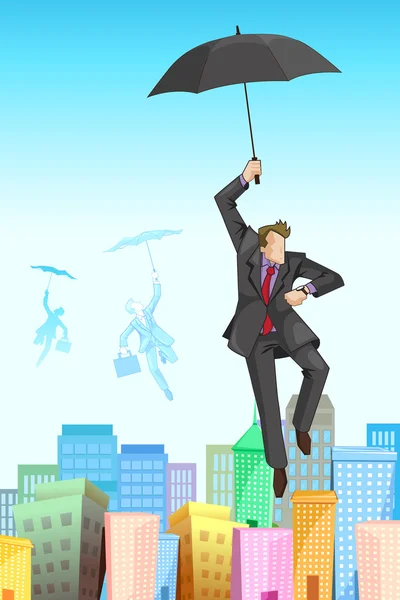 Homme d'affaires volant sur parapluie — Image vectorielle