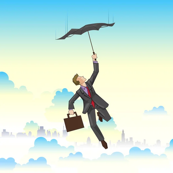 Şemsiye üzerinde uçan iş adamı — Stok Vektör