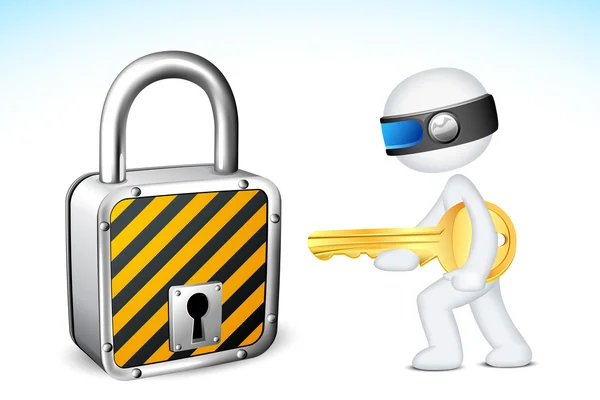 3d Man with Lock and Key — Stock Vector