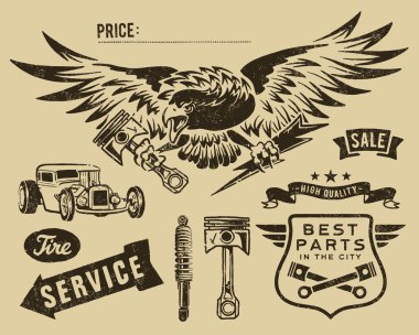 Vintage eagle and auto-moto parts clipart