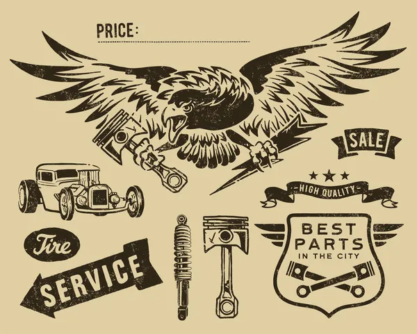 Vintage eagle and auto-moto parts — Stock Vector