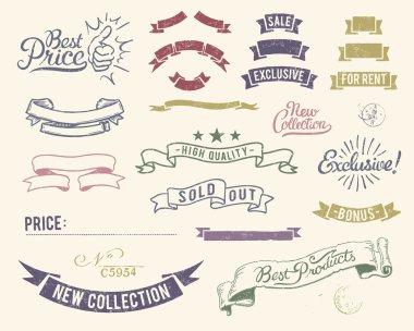 Vintage sale icons set clipart