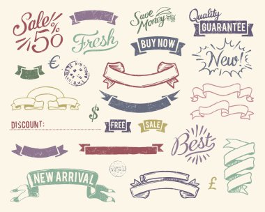 Vintage sale icons set clipart