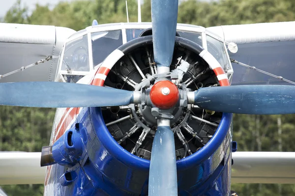 Pequeño avión azul bajo el cielo —  Fotos de Stock