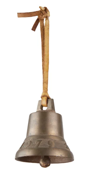 Brass bell met leer draad — Stockfoto