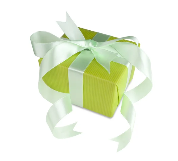 Green gift box with a bow — Stock Photo, Image