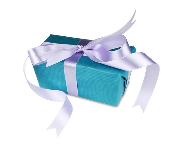 Boîte cadeau bleue avec un arc — Photo