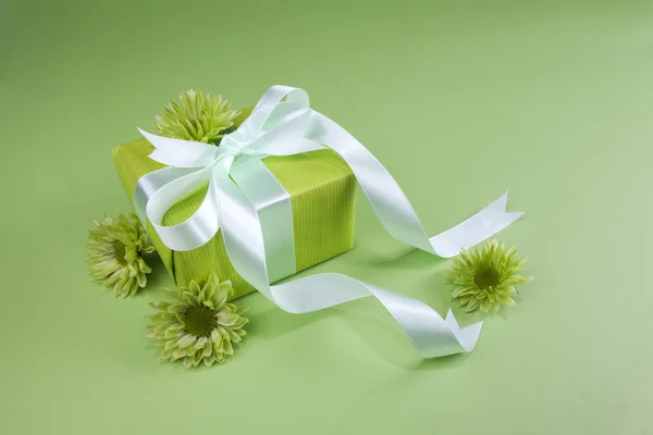 Gift box on green background — Stock Photo, Image