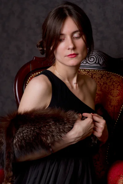 Portrait of the girl with fur — Stock Photo, Image