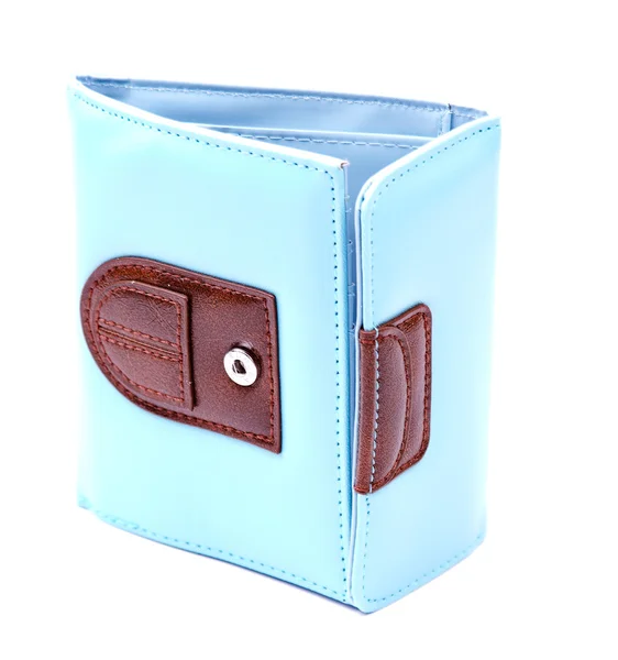 Modrá kožená peněženka izolované — Stock fotografie