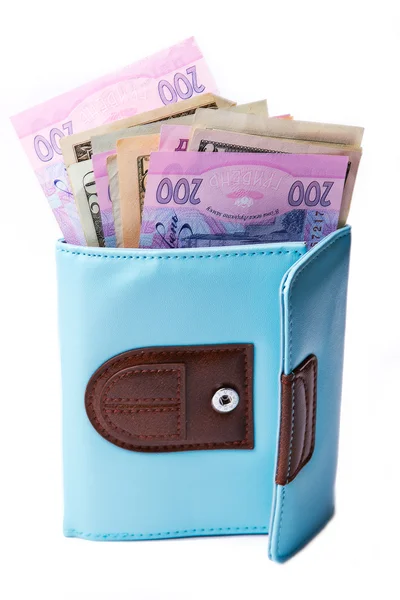 Stock image Ukrainian hryvnia currency and U.S. dollars in a wallet