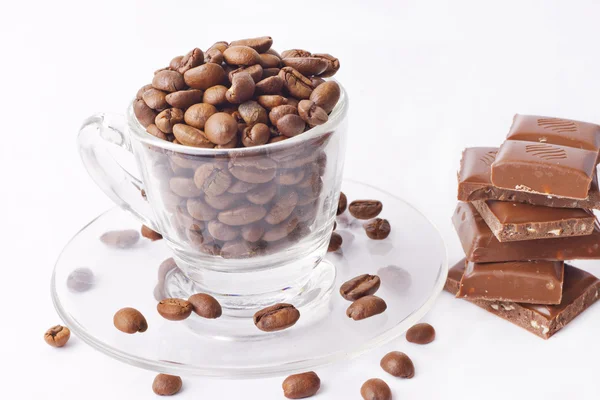 Csésze kávé bab darab csokoládé — Stock Fotó