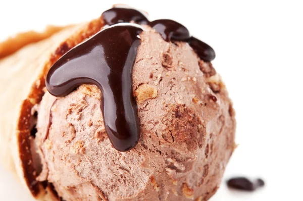 Chocolate drop on ice gream — Stock Photo, Image