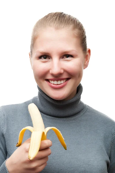 バナナと面白いの若い女の子 — ストック写真