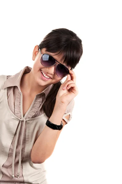 Glad liten tjej med glasögon — Stockfoto