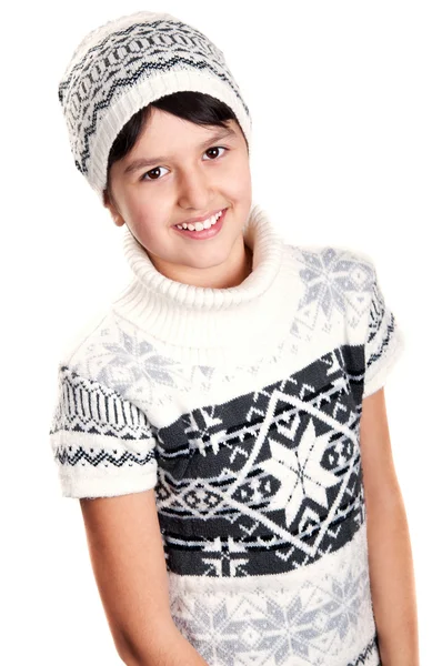 Portrait of a girl in a winter sweater and cap — Stock Photo, Image