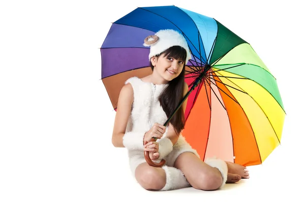 Menina com guarda-chuva colorida — Fotografia de Stock