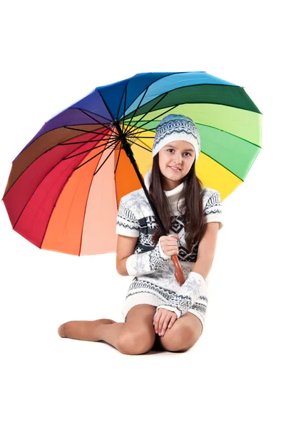 Menina com guarda-chuva colorida — Fotografia de Stock
