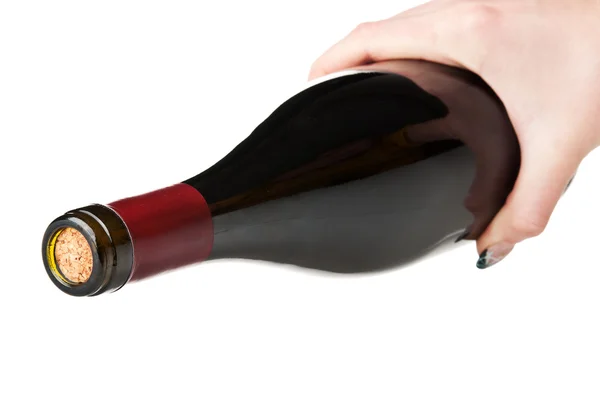 手のワインのボトル — ストック写真