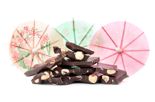 Barra de chocolate com guarda-chuva — Fotografia de Stock