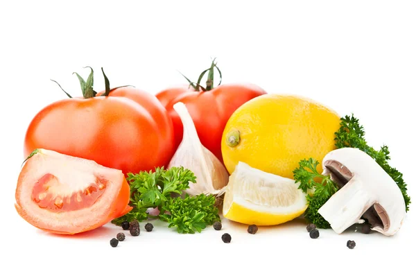 Fresh red tomato and lemon — Stock Photo, Image