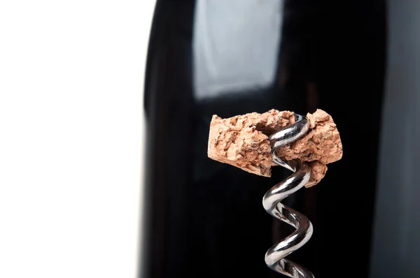 Piece of wine cork on a corkscrew — Stock Photo, Image