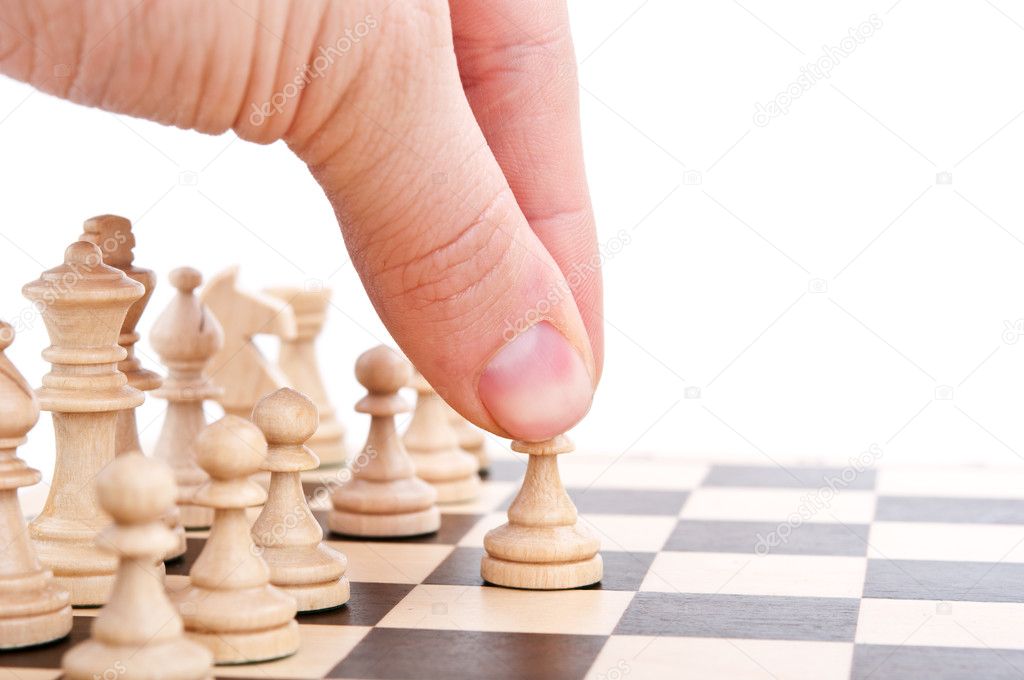 Man plays chess