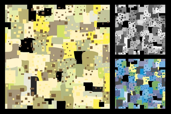 Décoratif fond vectoriel sans couture des taches brillantes et des carrés. Variations de l'échelle jaune, bleue et grise — Image vectorielle