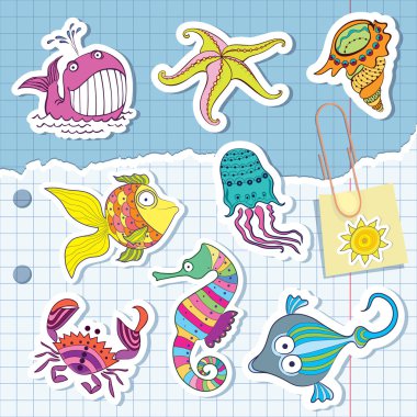 Marine life in the form of stickers clipart