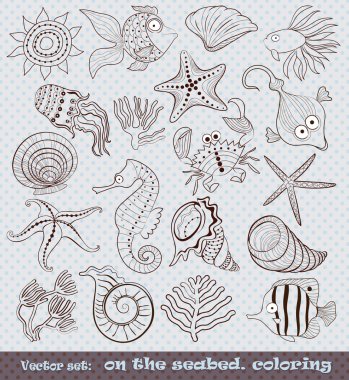 Set of animated inhabitants of the sea floor clipart