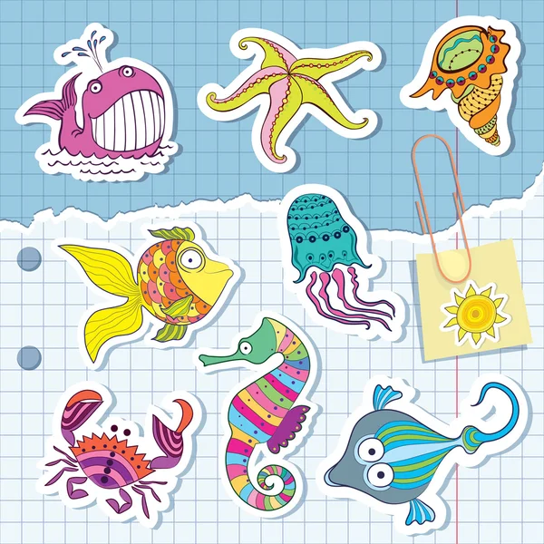 Marine life in the form of stickers — Stock Vector