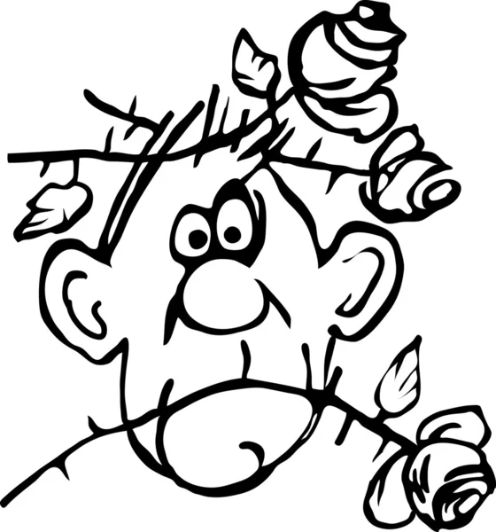 Cartoon picture uomo con rose sulla testa . — Vettoriale Stock