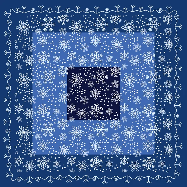 Decoração de inverno vetorial em um guardanapo quadrado. Xale com um modelo de snowfl — Vetor de Stock