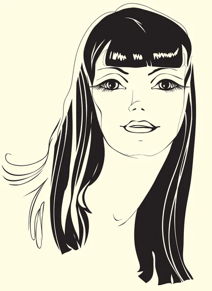 Portrait d'une fille aux cheveux noirs . — Image vectorielle