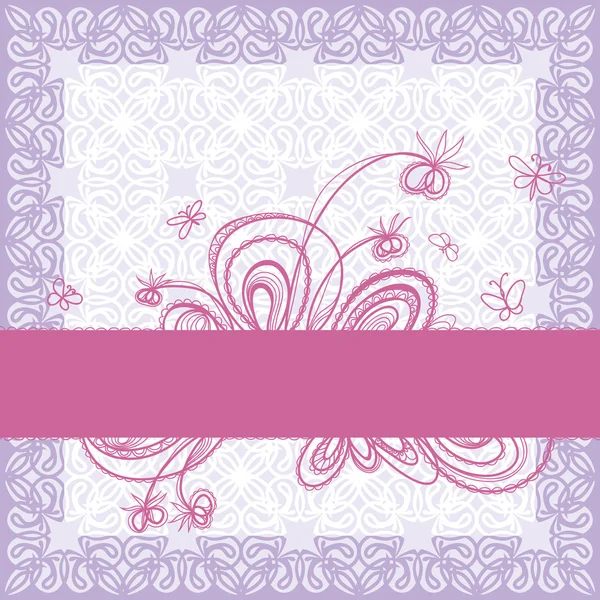 Pale lilac decorative background. Ribbon with floral decoration. — Stock Vector