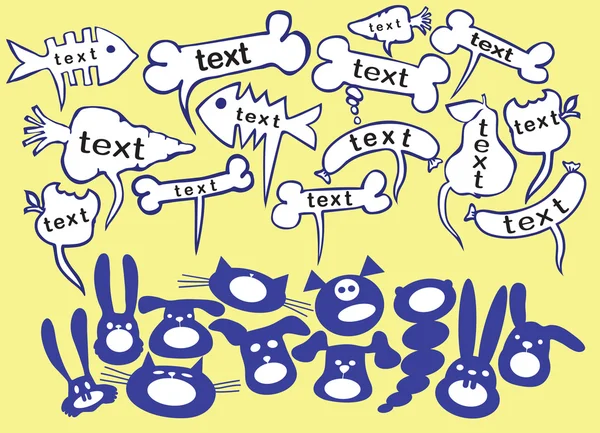 Le groupe de chats, chiens, lapins et chenilles. Cloud pour le texte . — Image vectorielle
