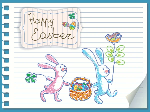 Velikonoční králíci jsou košík vajec. vektorové karta — Stockový vektor