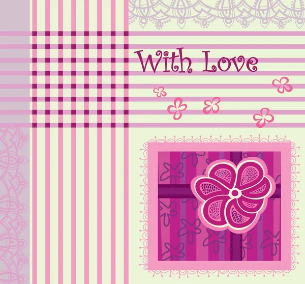 Carte de voeux avec dentelle aux couleurs lilas et rose — Image vectorielle