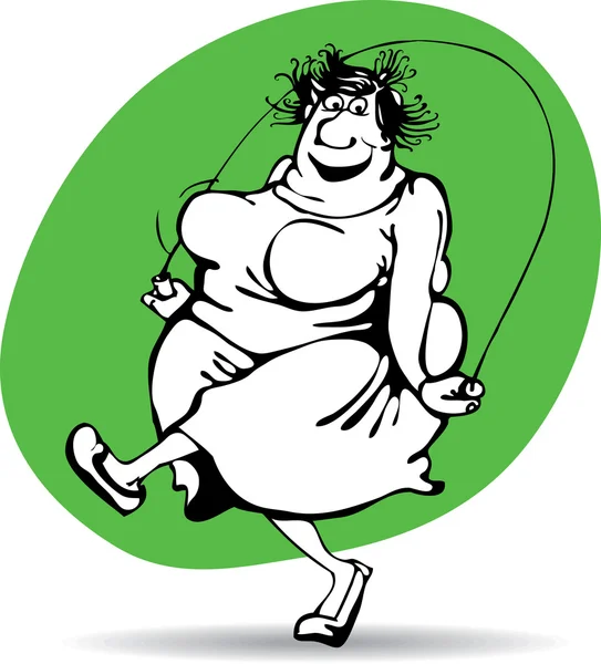 太った女性の喜びと、ロープをジャンプ — ストックベクタ