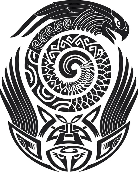 Diseño de tatuaje de serpiente-pájaro — Vector de stock