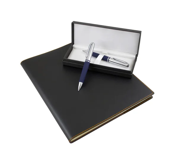 Luxury organizer, pen and pencil in a gift box — Stock Photo, Image