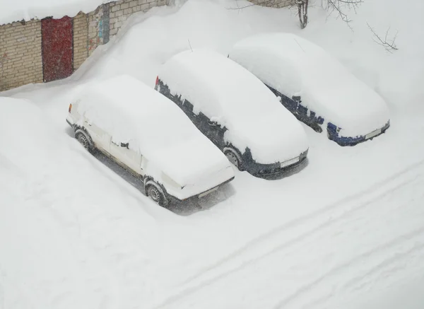 Kar kaplı arabalar — Stok fotoğraf