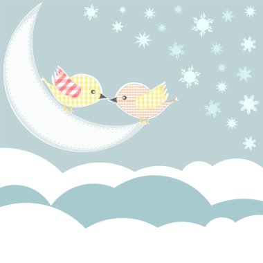 Bird with love kiss in sky clouds clipart