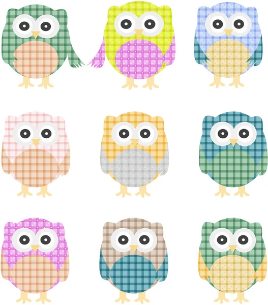 Vector of colorful owls isolated on white — Stock Vector