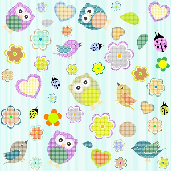 Seamless flowers and owl pattern in vector — Stock Vector