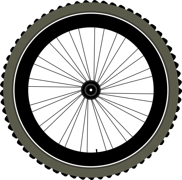 Rueda de bicicleta con neumático y radios aislados en blanco — Archivo Imágenes Vectoriales