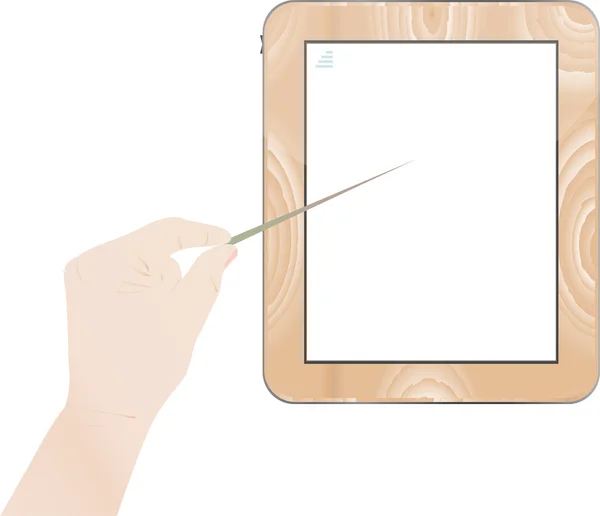 Ruční bod na digitální tablet pc dřevo montáž izolovaných na bílém — Stockový vektor