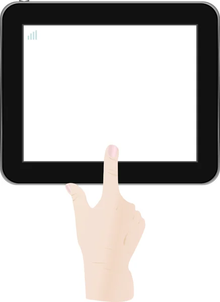 Branco Tablet PC com mão de homem —  Vetores de Stock