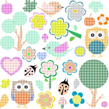 Set of nature and animalstextile stickers clipart