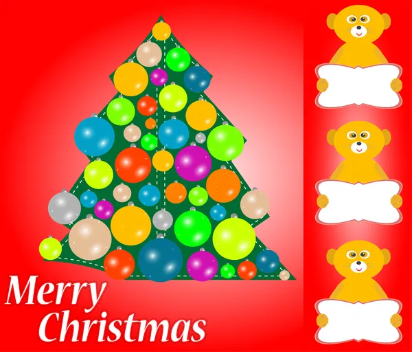 Rode achtergrond met grappige jonge lemur. merry christmas briefkaart — Stockvector